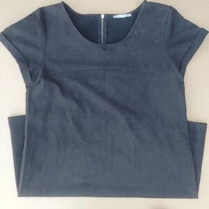 Etam Made in France Black Vegan Suede T Shirt Shift Mini Dress approx Me…